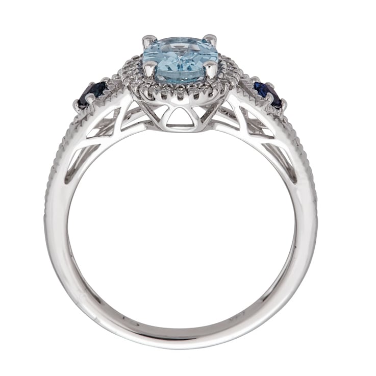 Gin & Grace 14K White Gold Aquamarine Ring with Diamond & Sapphire