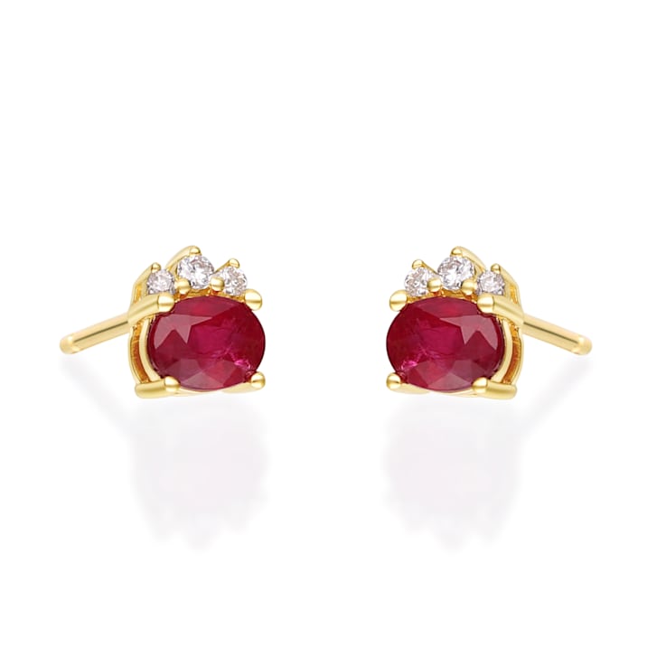 Gin & Grace 10K Yellow Gold Genuine Ruby and Real Diamond (I1) Earring