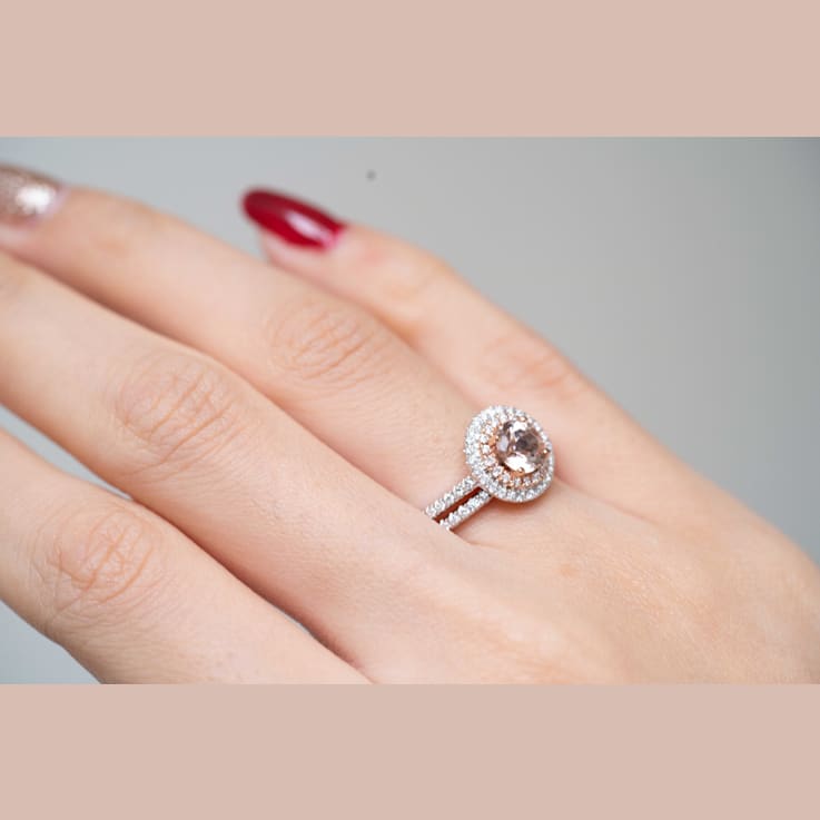 Gin & Grace 14K Two Tone Gold Real Diamond Ring (I1) with Genuine Morganite