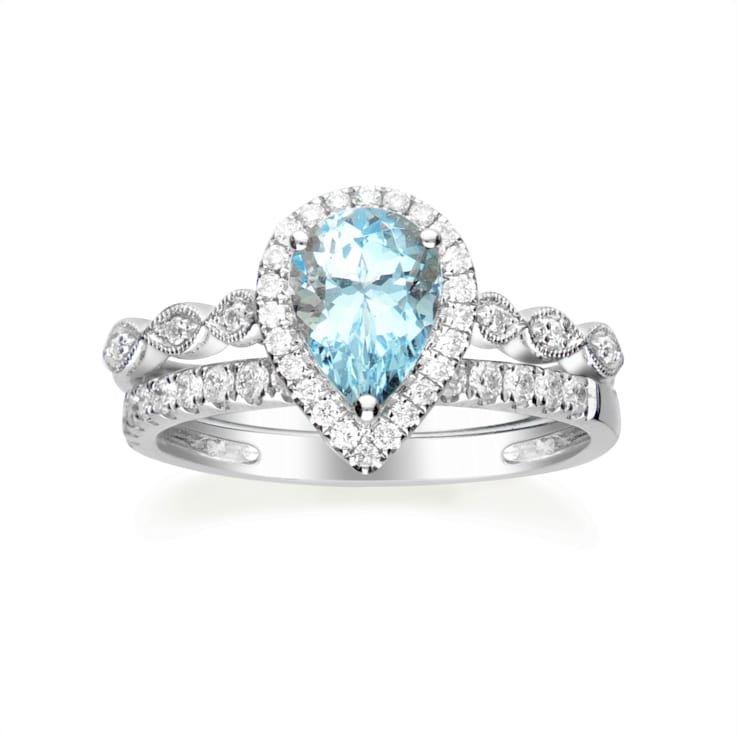 Gin & Grace 14K White Gold Aquamarine Ring with Diamond