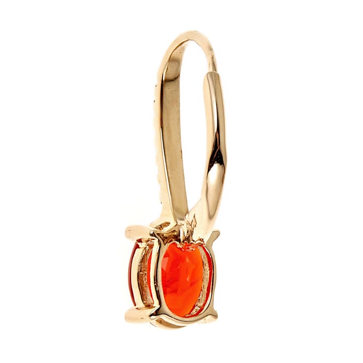 Gin & Grace 14K Yellow Gold Real Diamond(I1) Drop Style Earring with
Natural Fire Opal