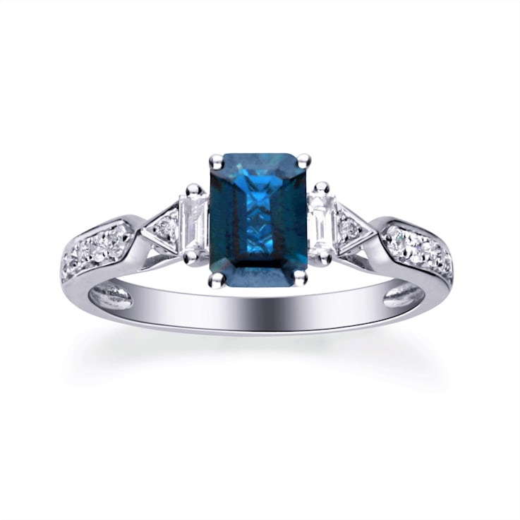 Gin & Grace 14K White Gold Blue Sapphire Ring with Diamonds