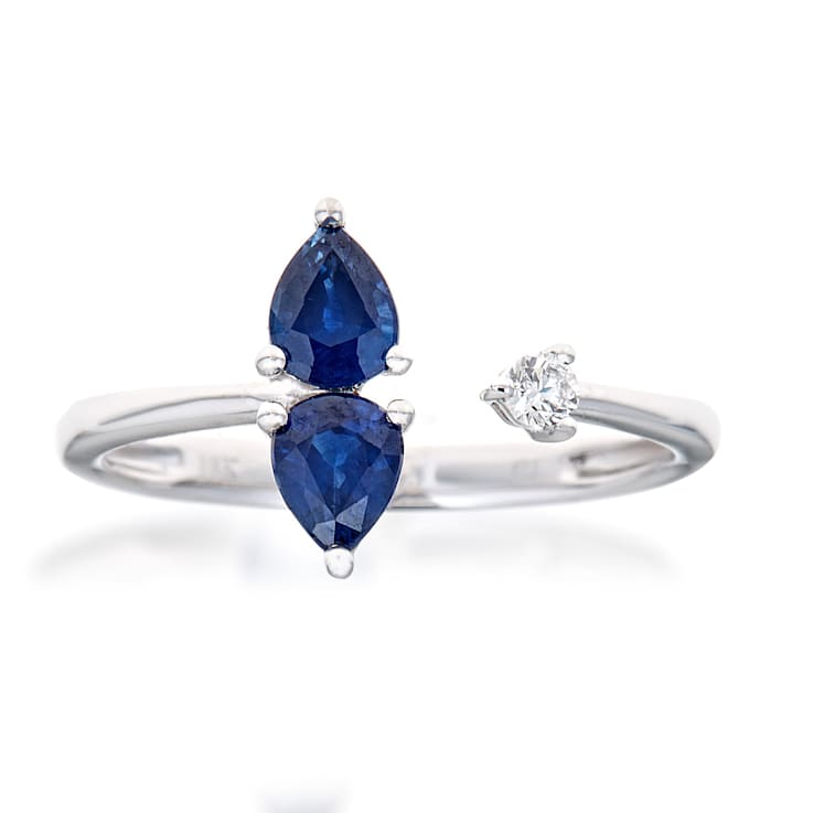 Gin & Grace 18K White Gold Diamond Ring with Blue Sapphire