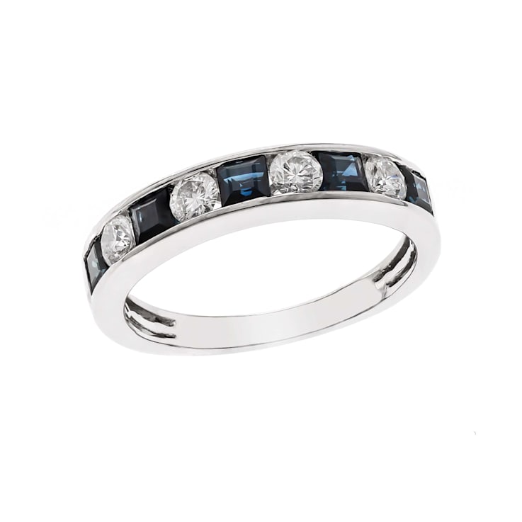 Gin and Grace 14K White Gold Natural Blue Sapphire Ring with Real Diamonds