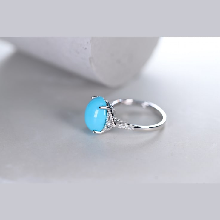 Gin and Grace 14K White Gold Natural Turquoise Ring with Real Diamonds