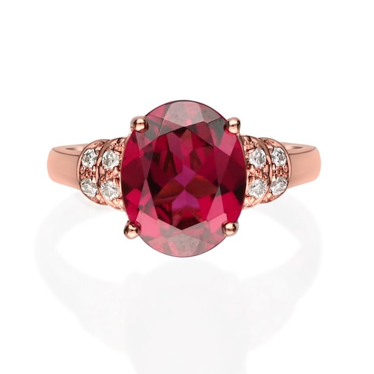 Gin & Grace 14K Rose Gold Real Diamond Ring (I1) with Raspberry
color Natural Rhodolite Garnet