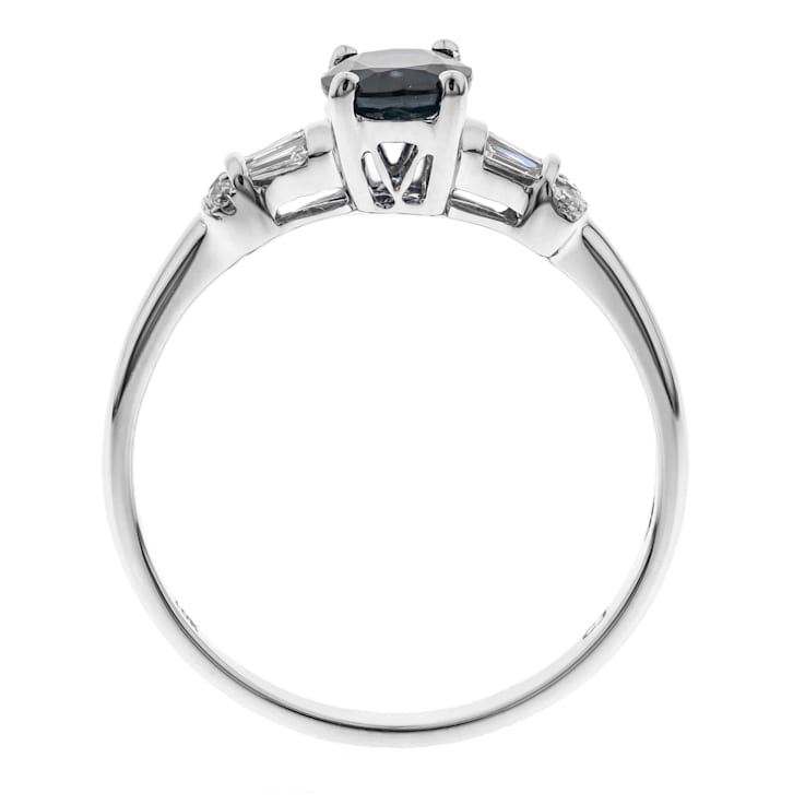 Gin and Grace 10K White Gold Natural Blue Sapphire Ring with Real Diamonds