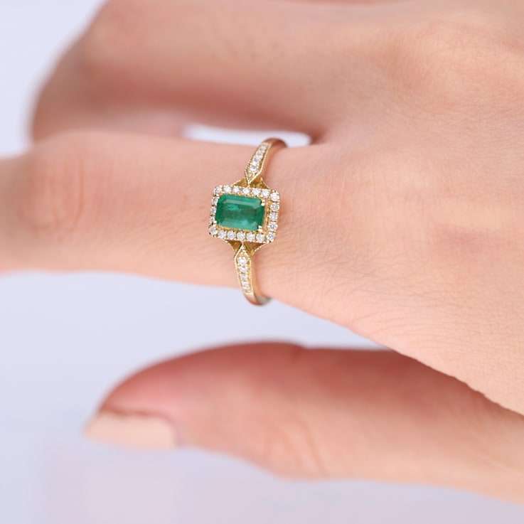 Gin and Grace 10K Yellow Gold Zambian Emerald Ring with Diamonds