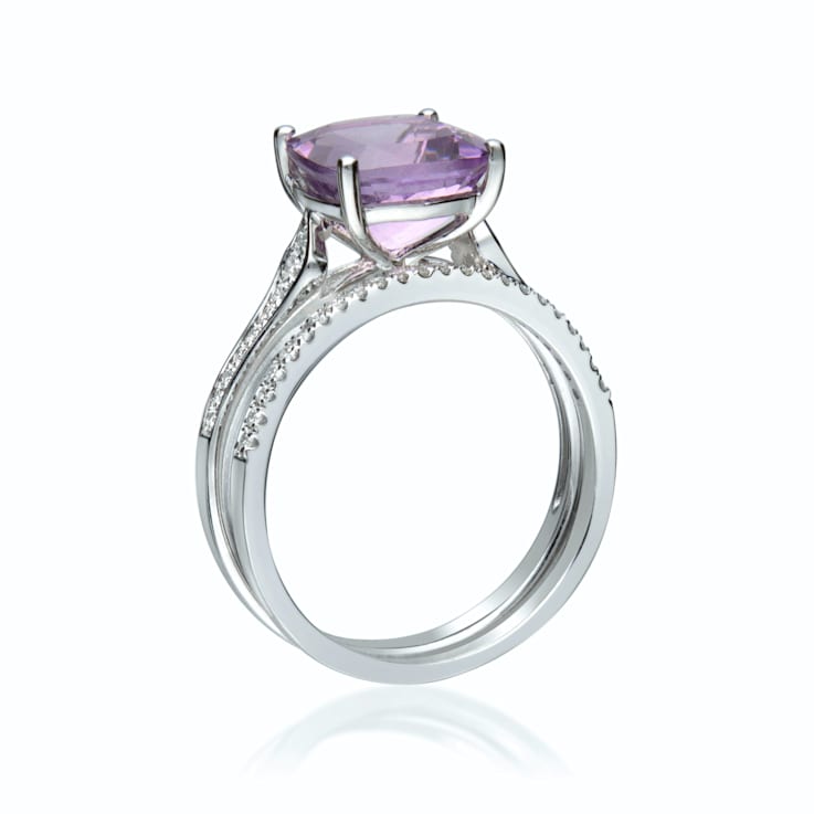Gin & Grace 14K White Gold Natural Light Pink Amethyst Diamond (I1) Ring