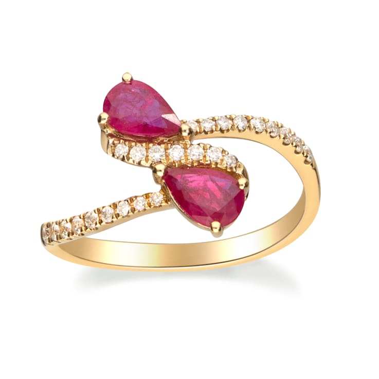 Gin & Grace 10K Yellow Gold Real Diamond Anniversary Eternity Ring
(I1) with Genuine Ruby
