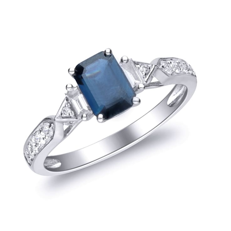 Gin & Grace 14K White Gold Blue Sapphire Ring with Diamonds