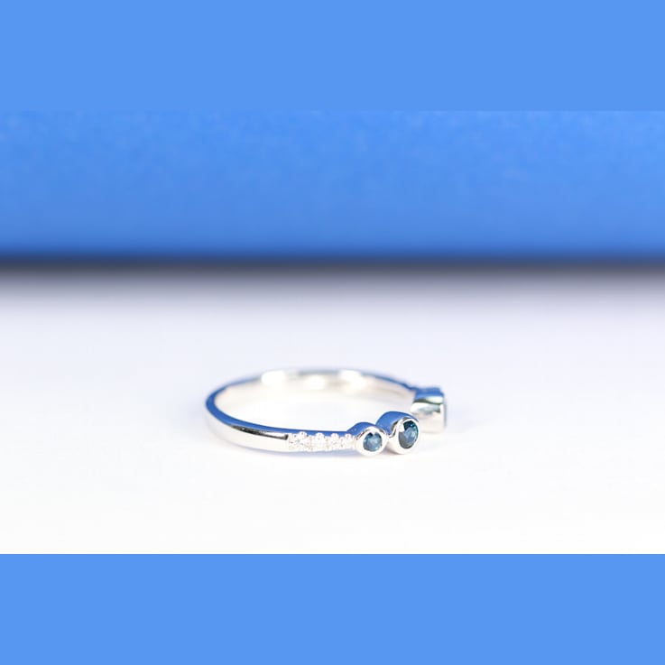 Gin & Grace 18K White Gold Real Diamond Ring (I1) with Natural Blue Sapphire