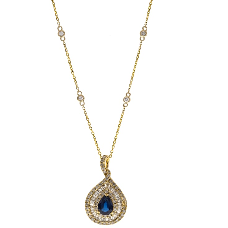 Gin and Grace 14K Yellow Gold Blue Sapphire Pendant with Diamonds
