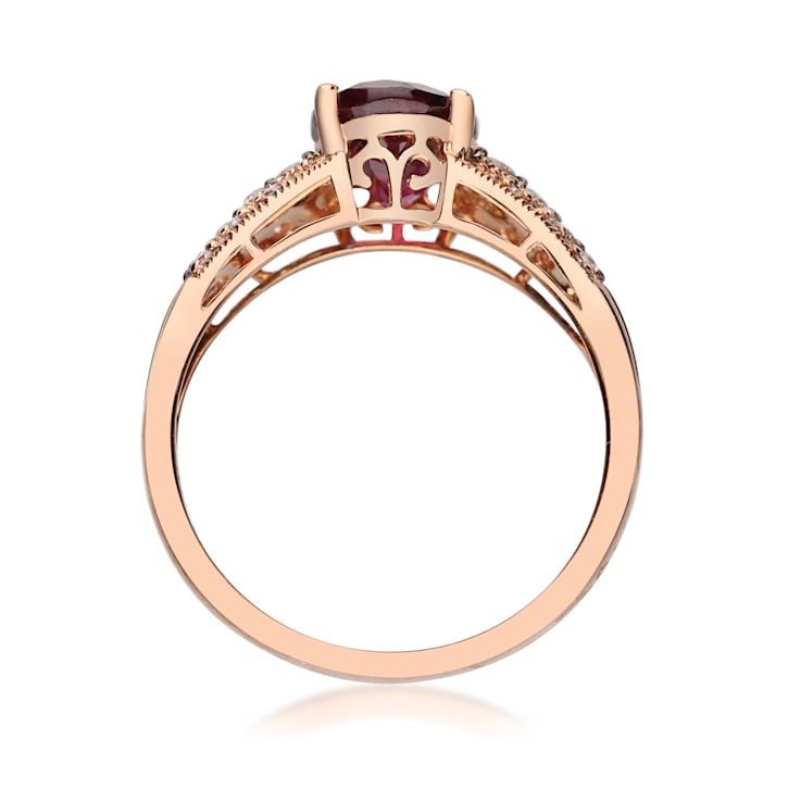 Gin & Grace 10K Rose Gold Real Diamond Ring (I1) with Raspberry
color Natural Rhodolite Garnet