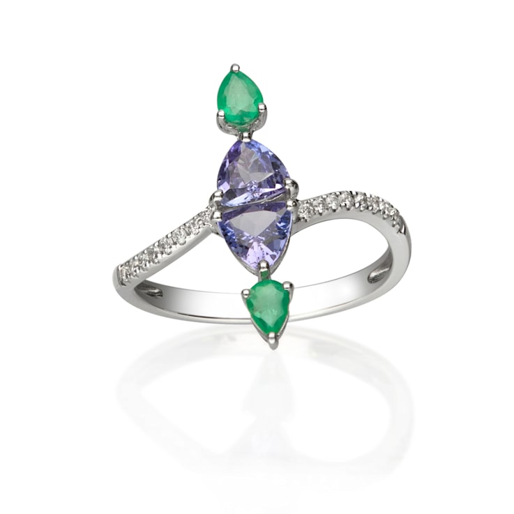 Gin and Grace 18K White Gold Natural Zambian Emerald & Tanzanite
Ring with Real Diamonds