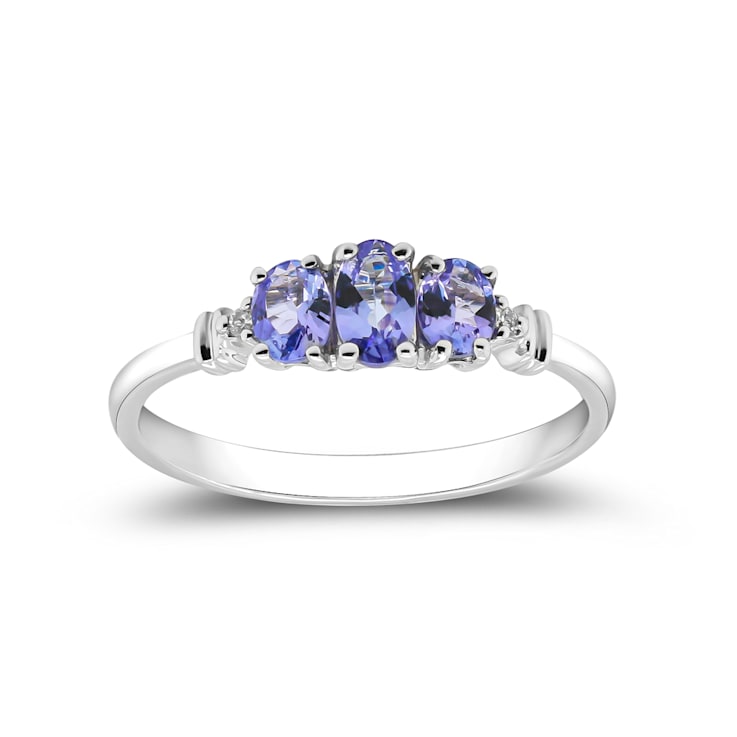 Gin & Grace 14k White Gold 3 Stone Genuine Tanzanite With Natural
Diamond (I1) Statement Ring