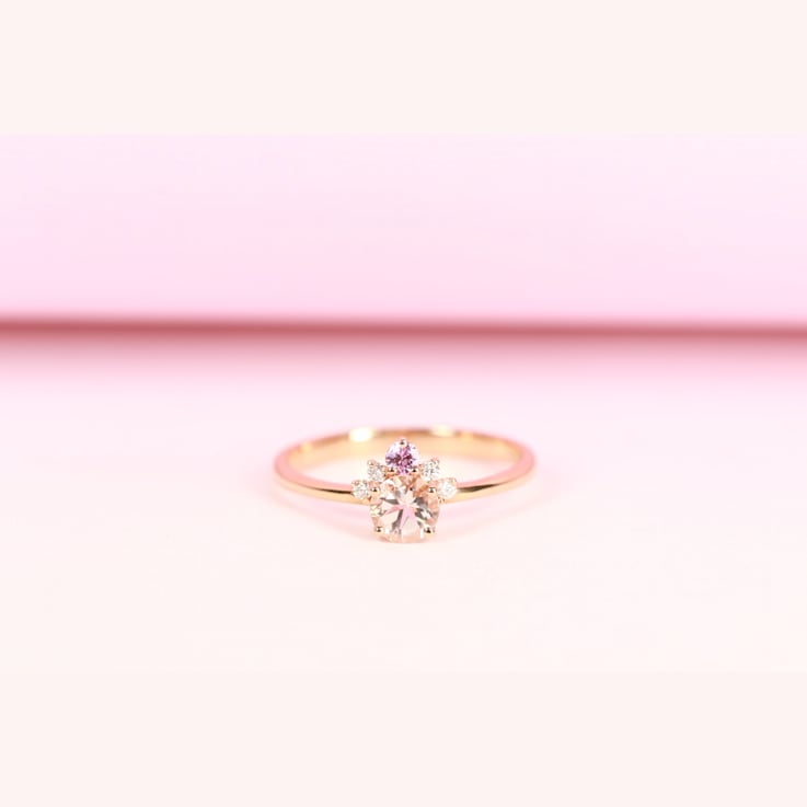 Gin & Grace 18K Rose Gold Real Diamond Ring (I1) with Morganite
& Pink Sapphire