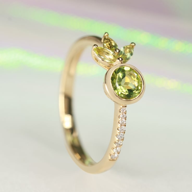 Gin & Grace 14k Yellow Gold Genuine Peridot Diamond (I1) Statement Ring