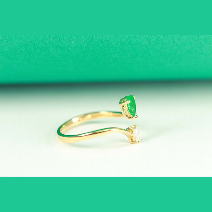 Gin and Grace 14K Yellow Gold Zambian Emerald Ring with Diamonds