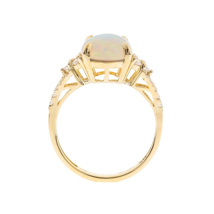 Gin & Grace 10K Yellow Gold Real Diamond Ring (I1) with Natural Opal