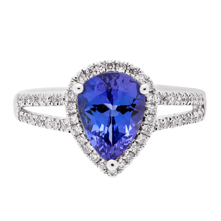 Gin & Grace 14K White Gold Real Diamond Ring (I1) with Genuine Tanzanite