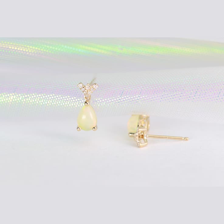 Gin & Grace 14K Yellow Gold Opal and Diamond Drop Earring