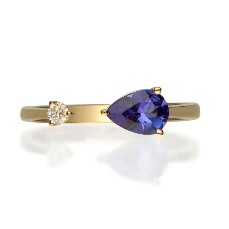 Gin & Grace 14K Yellow Gold Real Diamond Ring (I1) with Genuine Tanzanite