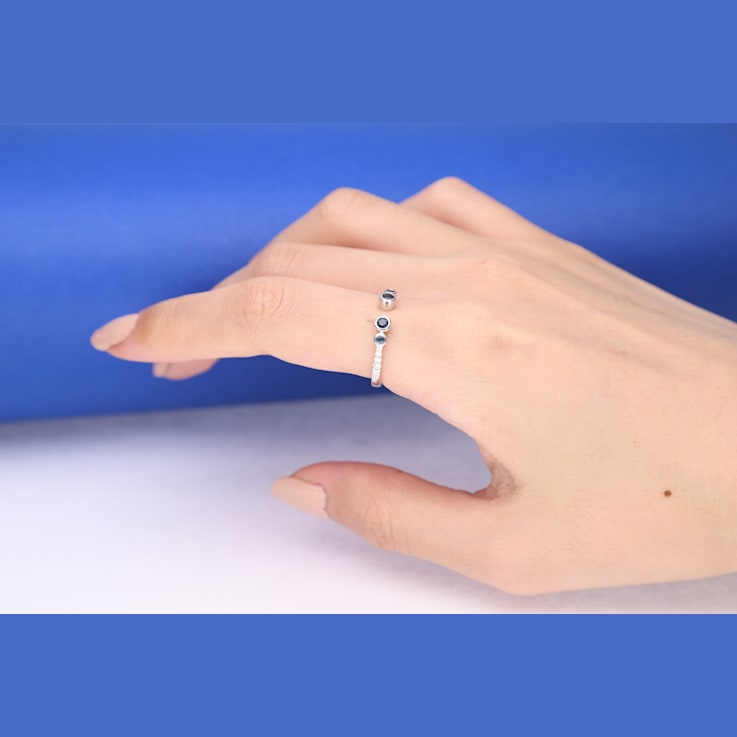 Gin & Grace 18K White Gold Real Diamond Ring (I1) with Natural Blue Sapphire