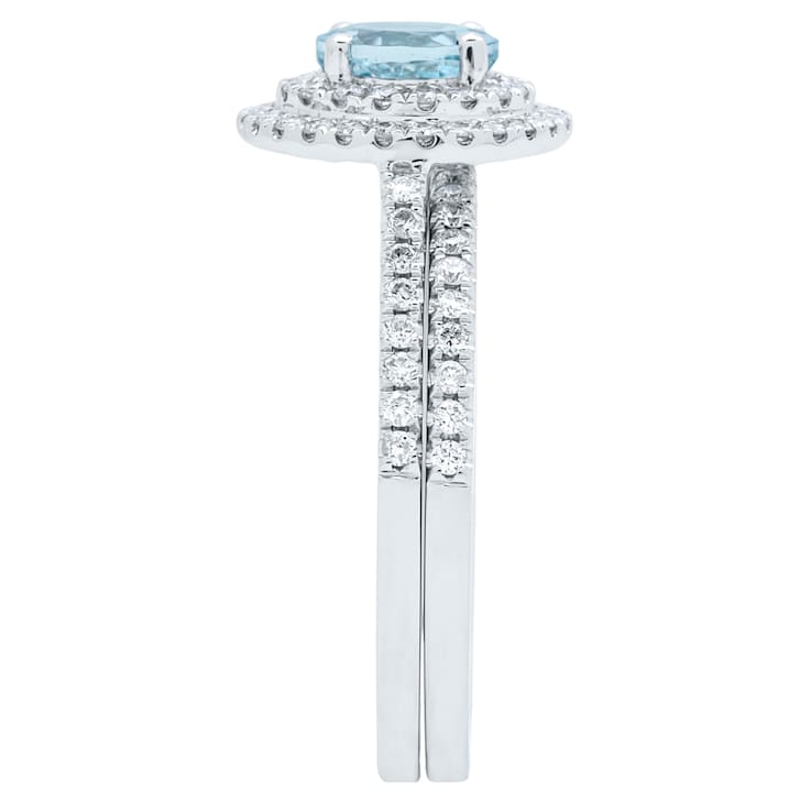 Gin & Grace 14K White Gold Aquamarine Halo Ring with Diamond