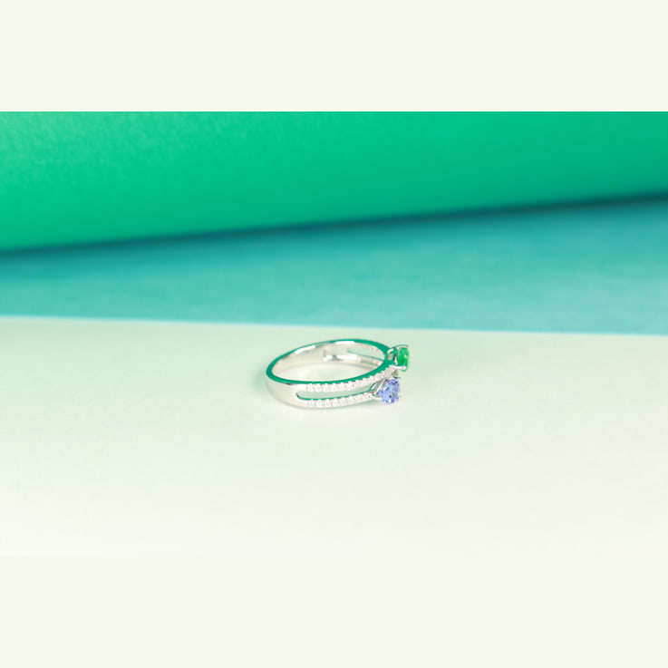 Gin and Grace 18K White Gold Natural Zambian Emerald & Tanzanite
Ring with Real Diamonds