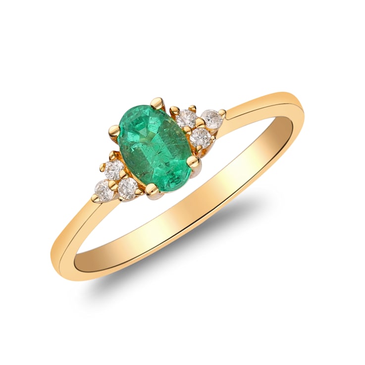 Gin and Grace 14K Yellow Gold Zambian Emerald Ring with Diamonds