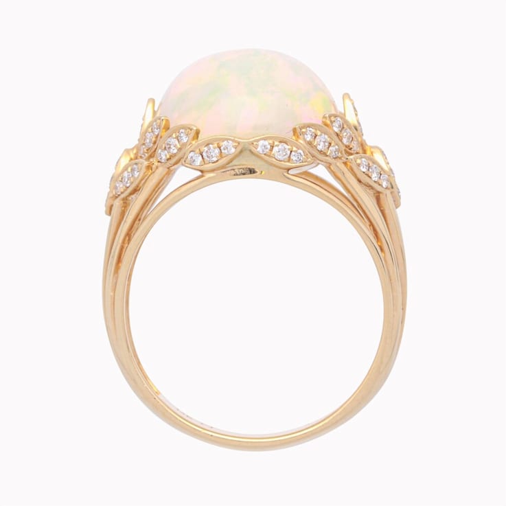 Gin & Grace 14K Yellow Gold Natural Ethiopian Opal With Diamond (I1) Ring