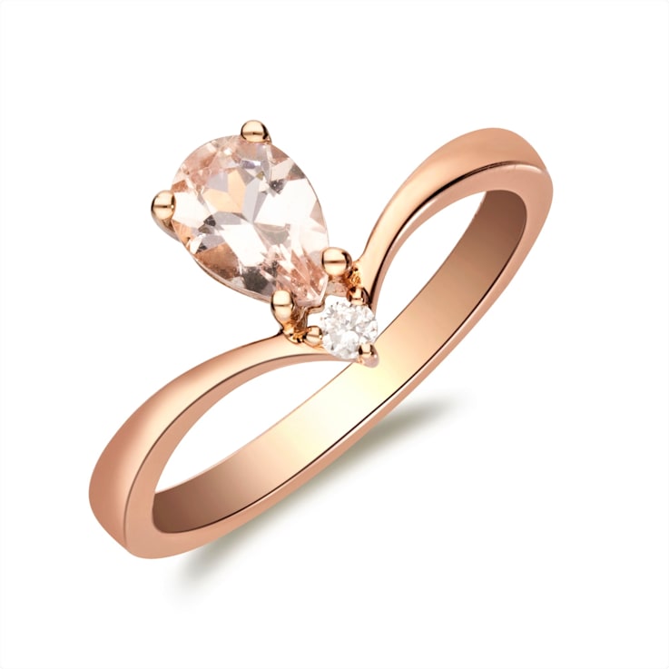 Gin & Grace 10K Rose Gold Real Diamond Ring (I1) with Genuine Pink Morganite