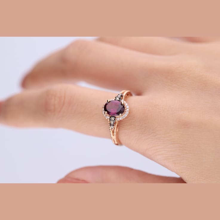 Gin & Grace 10K Rose Gold Raspberry color Natural Rhodolite Garnet
& Real Diamond (I1)