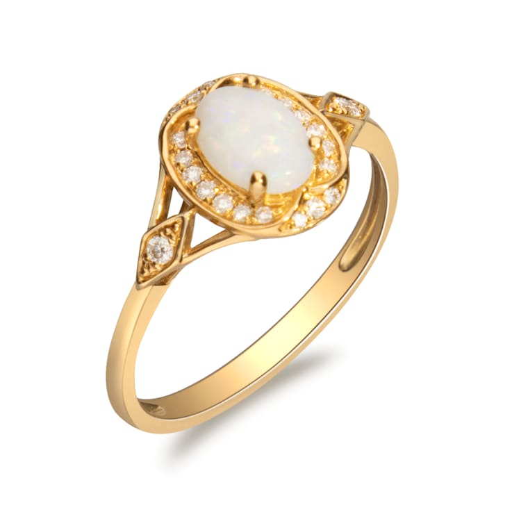 Gin & Grace 10K Yellow Gold Natural Australian Opal With Real
Diamond (I1) Statement Ring