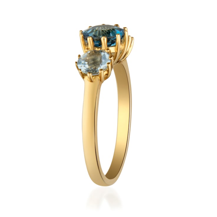 Gin & Grace 10K Yellow Gold Real Diamond Ring (I1) with Aquamarine
& London Blue Topaz