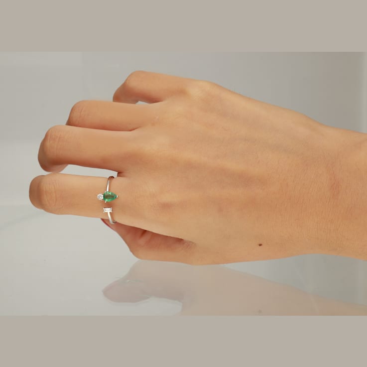 Gin and Grace 14K White Gold Zambian Emerald Ring with Diamonds