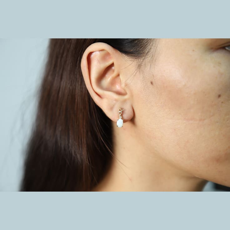 Gin & Grace 10K Yellow Gold Real Diamond(I1) Stud Earring with
Natural Opal