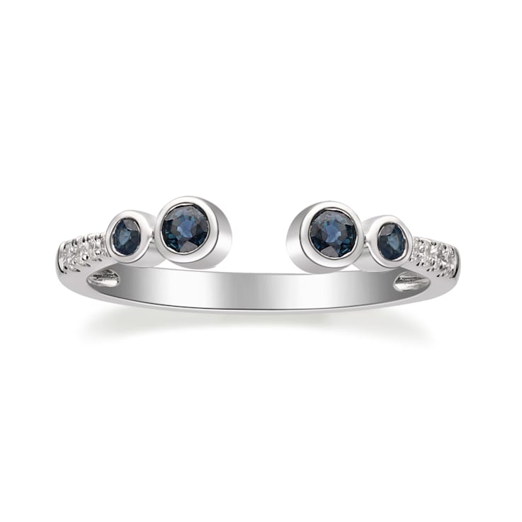 Gin & Grace 18K White Gold Real Diamond Ring (I1) with Natural Blue Sapphire