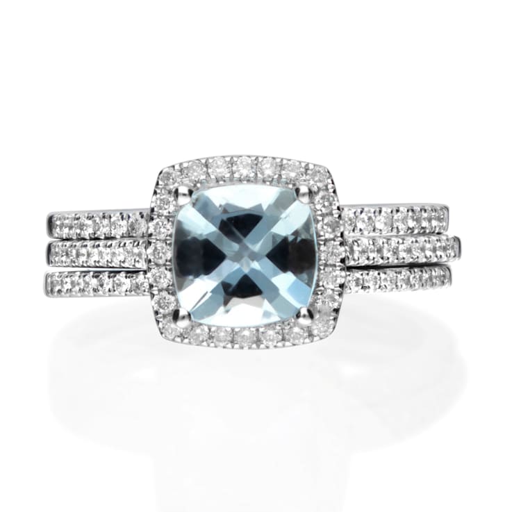 Gin & Grace 14K White Gold Blue Aquamarine With Diamond Ring