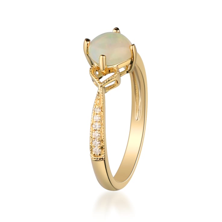 Gin & Grace 14K Yellow Gold Ethiopian Opal Ring with Diamond