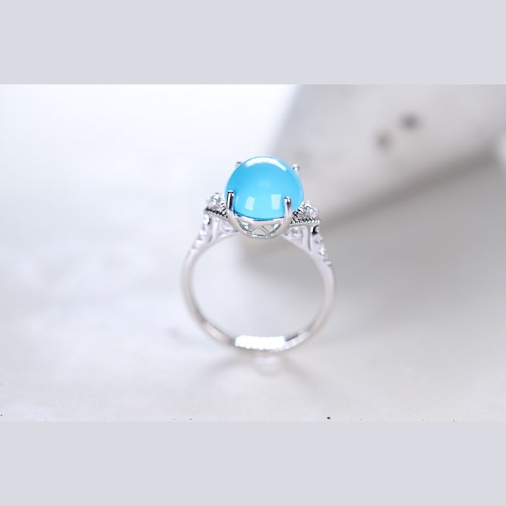 Gin and Grace 14K White Gold Natural Turquoise Ring with Real Diamonds