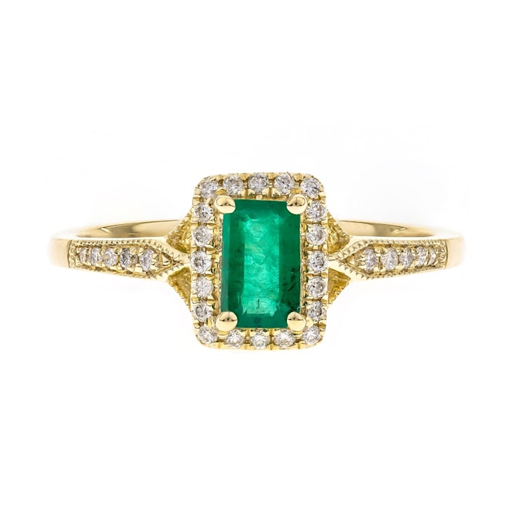 Gin and Grace 10K Yellow Gold Zambian Emerald Ring with Diamonds