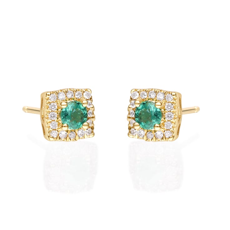 Gin and Grace 10K Yellow Gold Natural Zambian Emerald Earrings with Real Diamonds