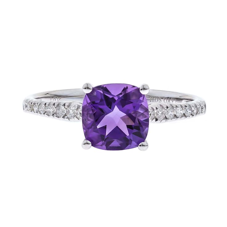 Gin & Grace 10K White Gold Purple Amethyst and Diamond Ring