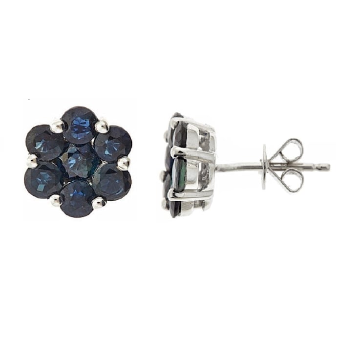 Gin & Grace 14K White Gold Cluster Stud Earring with Natural Blue Sapphire