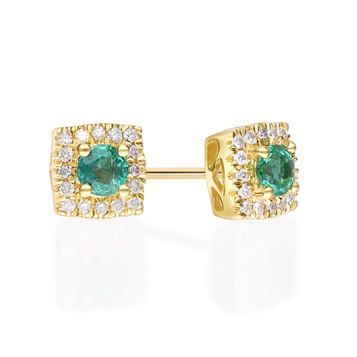 Gin and Grace 10K Yellow Gold Natural Zambian Emerald Earrings with Real Diamonds