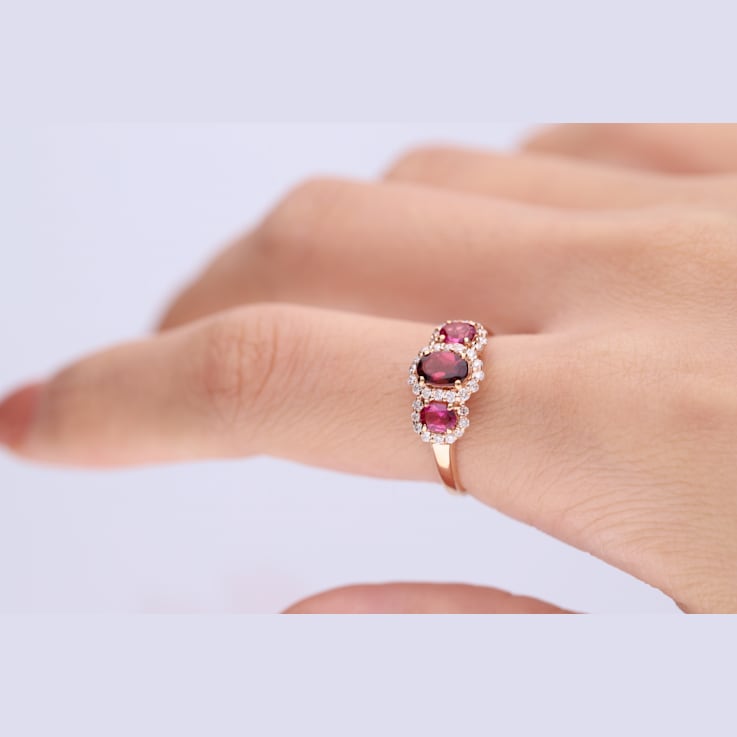 Gin & Grace 10K Rose Gold Real Diamond Ring (I1) with Raspberry
color Natural Rubellite