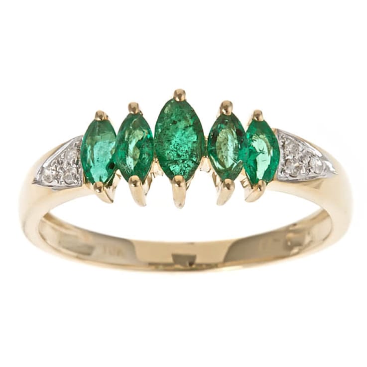 Gin & Grace 10K Yellow Gold Natural Zambian Emerald Ring with Real Diamonds