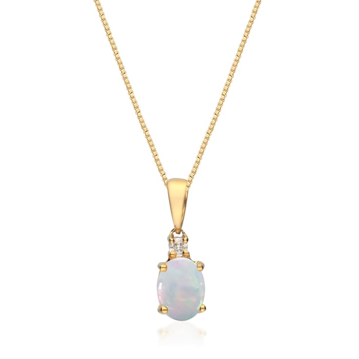 Gin & Grace 10K White Gold Real Diamond(I1) Statement Pendant
Necklace with Natural Opal